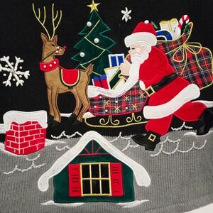 Bechamel womens ugly christmas sweatersanta reindeer sleigh applique black med